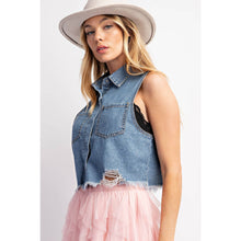 Load image into Gallery viewer, Denim Washed Sleeveless Shirt Vest
