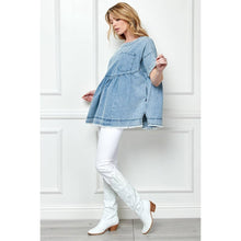 Load image into Gallery viewer, Must Have Oversized Pleated Denim Baydoll Top
