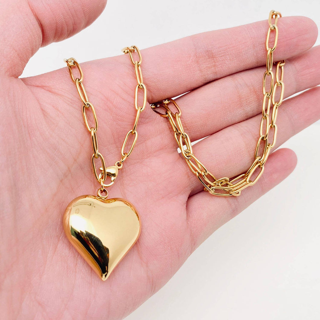 Paper Clip Design Chain Heart Charm Necklace