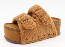 Load image into Gallery viewer, Brown Fur Women Thick Bottom Cork Fleece Sandals
