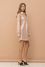 Load image into Gallery viewer, Sequin Button Up Sparkle Shirt Dress
