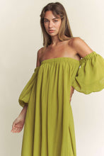 Load image into Gallery viewer, Take A Moment Chiffon Off Shoulder Maxi Dress- Chartreuse
