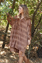 Load image into Gallery viewer, Teddy Brown Rushed Velvet Boxy Long Sleeve Shirt Dress
