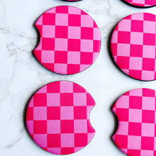 Load image into Gallery viewer, Pink Checkerboard Car Coasters
