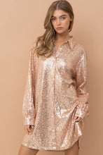 Load image into Gallery viewer, Sequin Button Up Sparkle Shirt Dress
