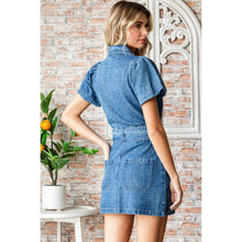 Load image into Gallery viewer, No Blues Here Puff Sleeve Denim Belted Mini Dress
