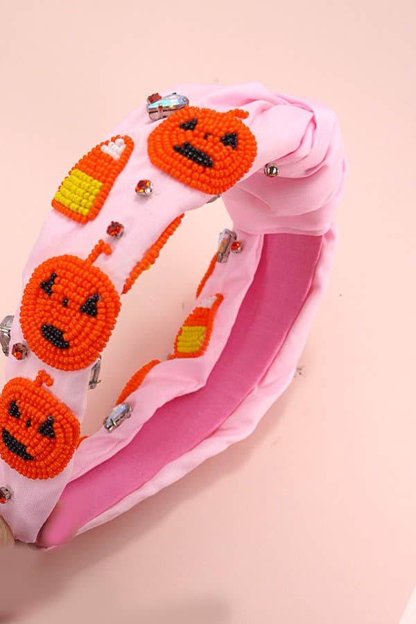 Candy Corn Halloween Beaded Headband - Pink