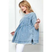 Load image into Gallery viewer, Must Have Oversized Pleated Denim Baydoll Top
