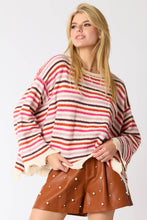 Load image into Gallery viewer, Dusty Pink Multi Color Stripe Loose Fit Sweater
