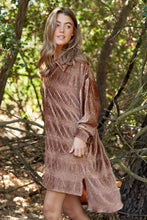 Load image into Gallery viewer, Teddy Brown Rushed Velvet Boxy Long Sleeve Shirt Dress
