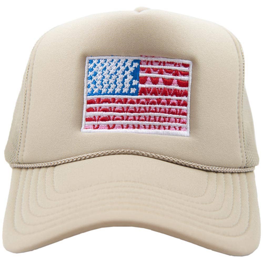 American Flag Trucker Hat Khaki