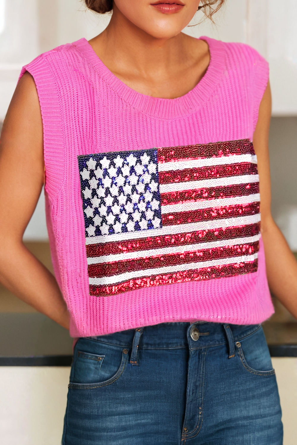 Pink American Flag Tank Top