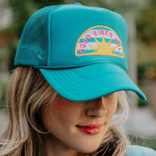 Load image into Gallery viewer, Good Vibes Only Trucker Hat: Deep Teal
