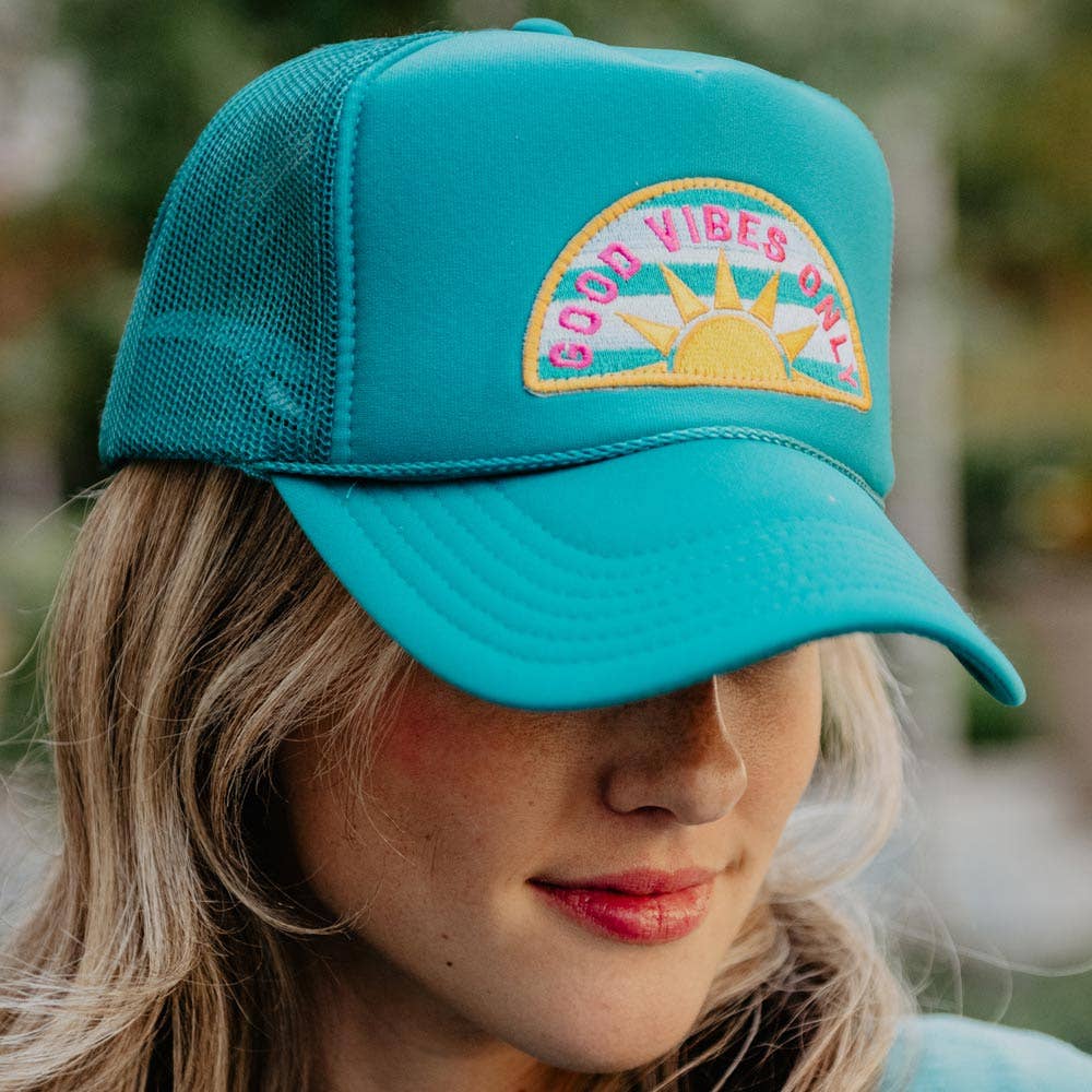 Good Vibes Only Trucker Hat: Deep Teal