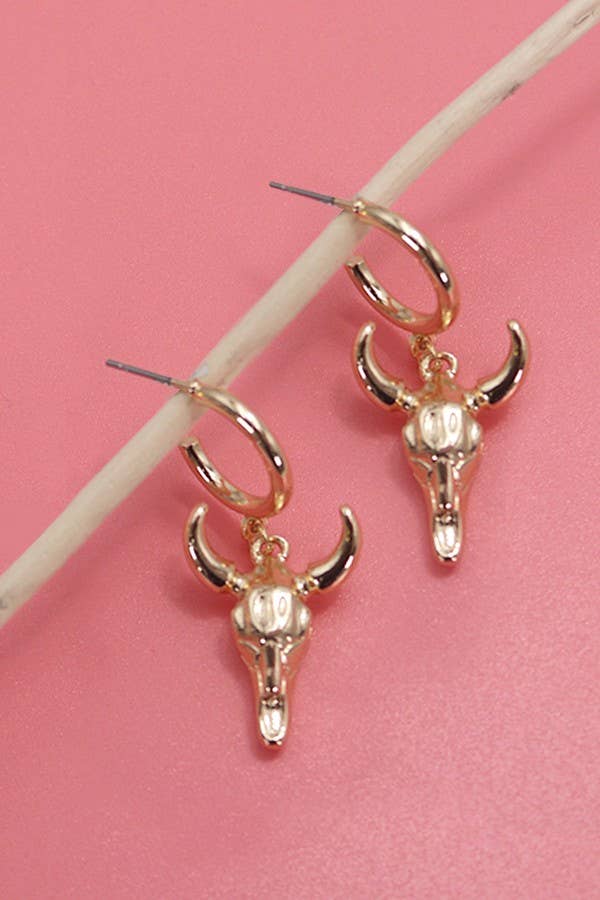 Western Bull Drop Huggie Hoop Earring