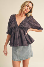 Load image into Gallery viewer, Sweet As Can Be Black Eyelet Embroidered Top
