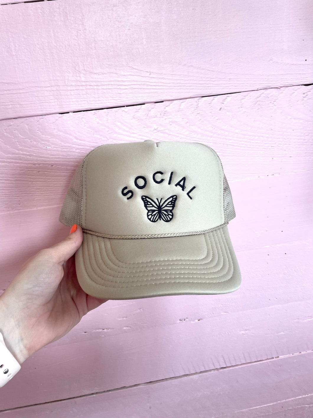Tan Social Butterfly Trucker Hat