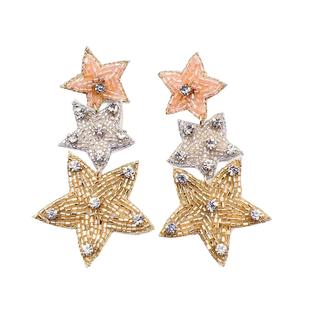 Triple The Stars Beaded Earrings