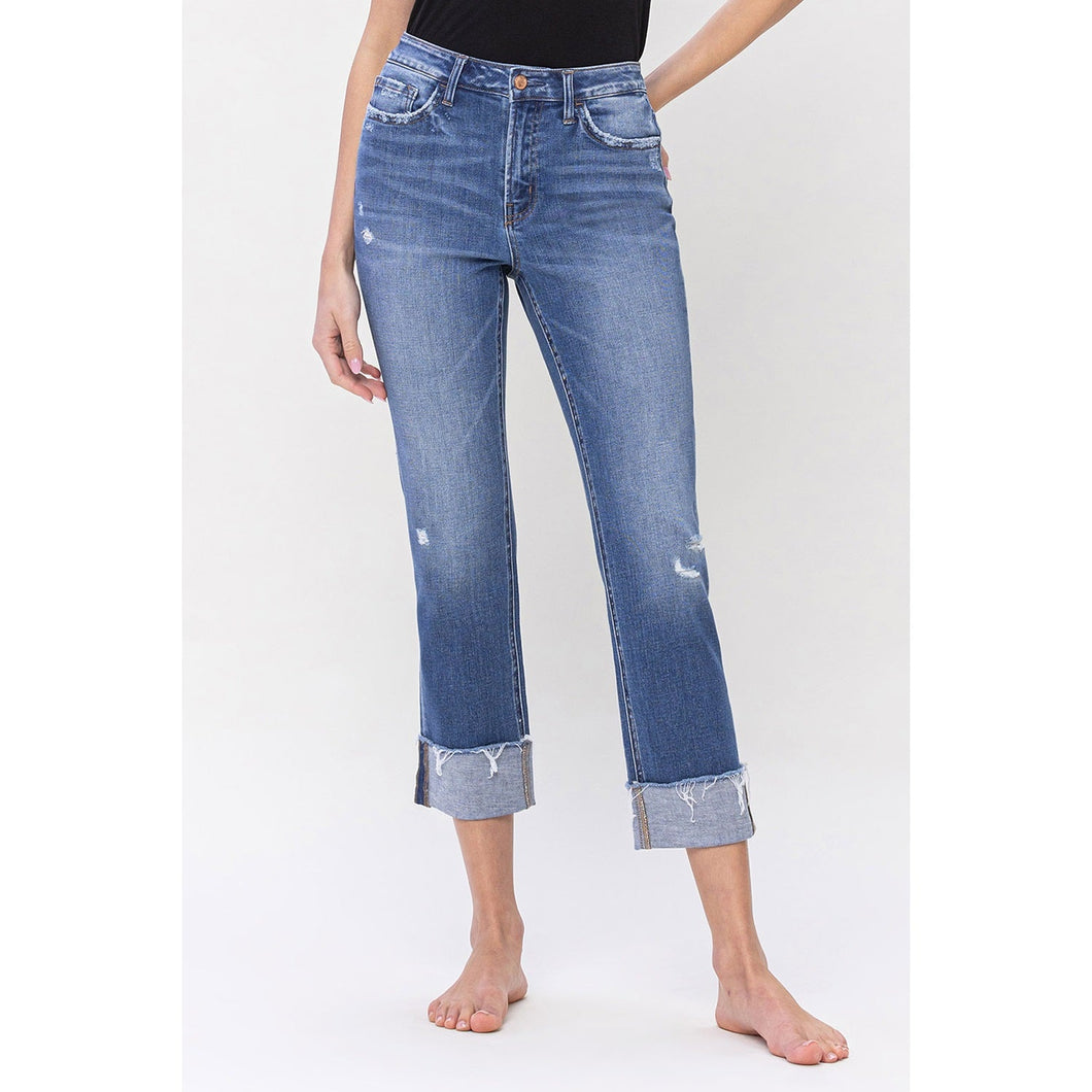 High Rise Straight Jeans With Cuffs