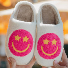 Load image into Gallery viewer, Hot Pink Star Eyed Happy Face Slippers
