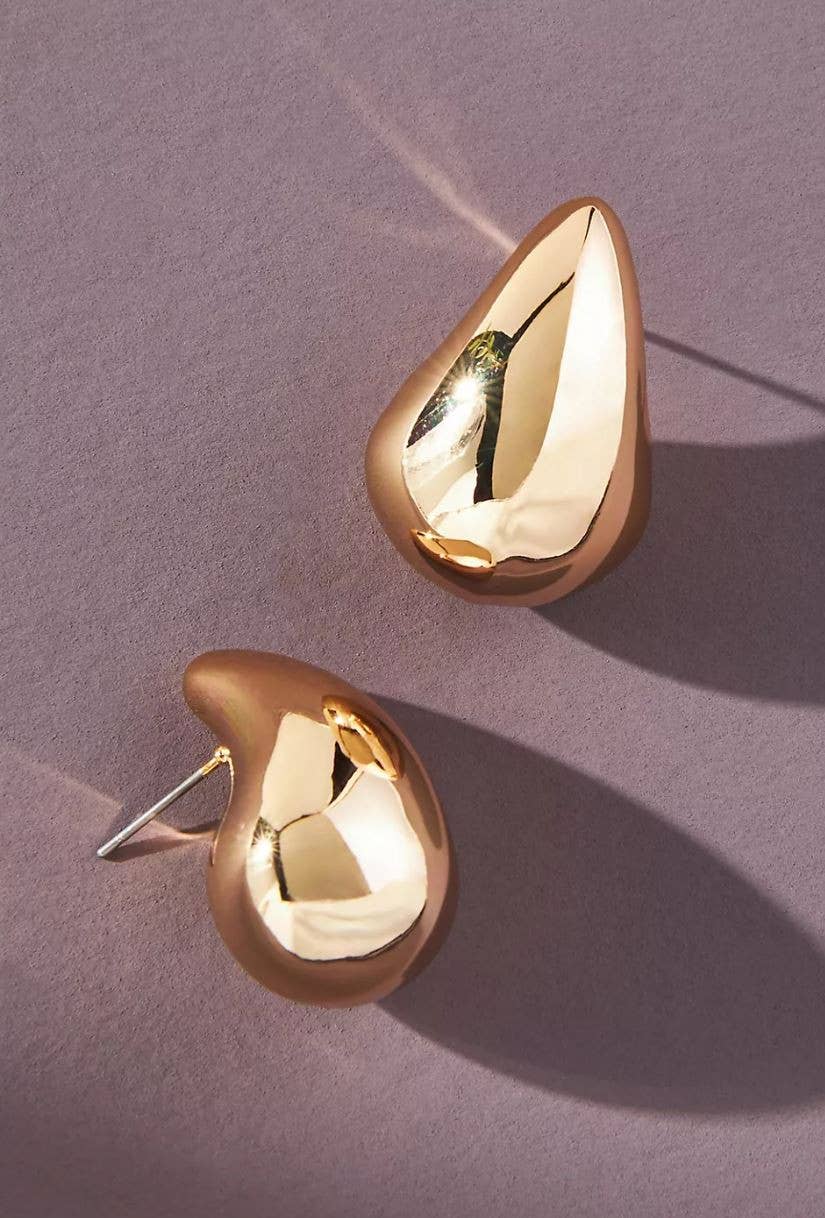 Shiny Gold Teardrop Stud Earrings