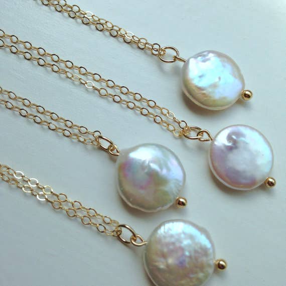 White Freshwater Coin Pearl Necklace