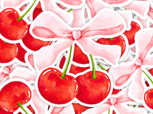 Load image into Gallery viewer, Watercolor Coquette Bow Cherries Sticker
