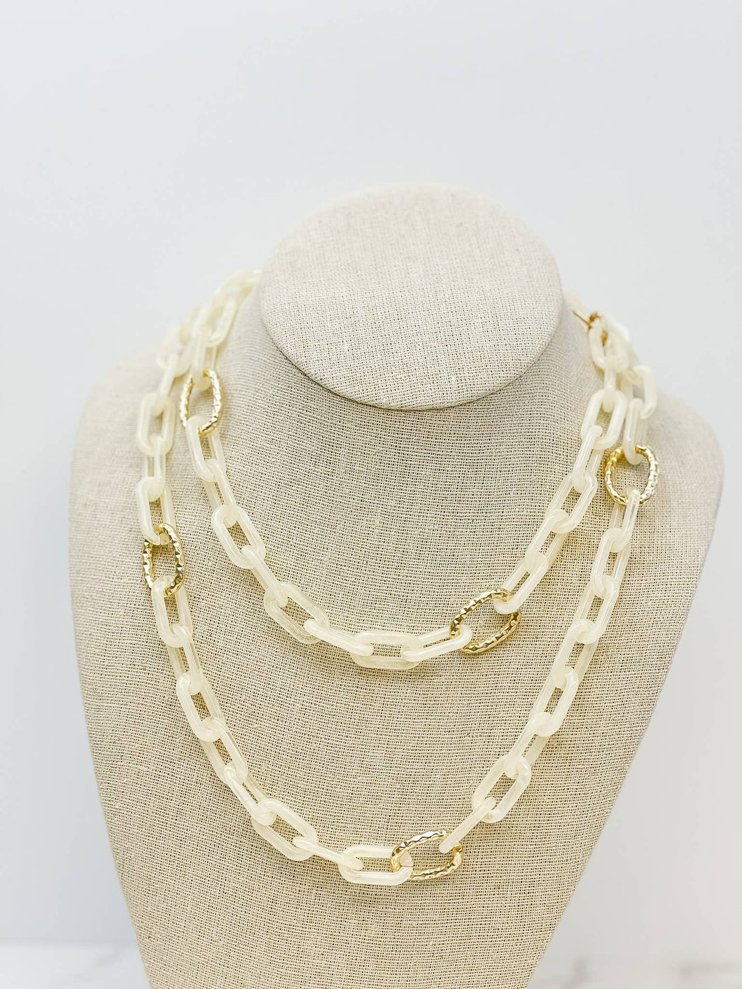 Long Gold Beige Chain Link Necklaces