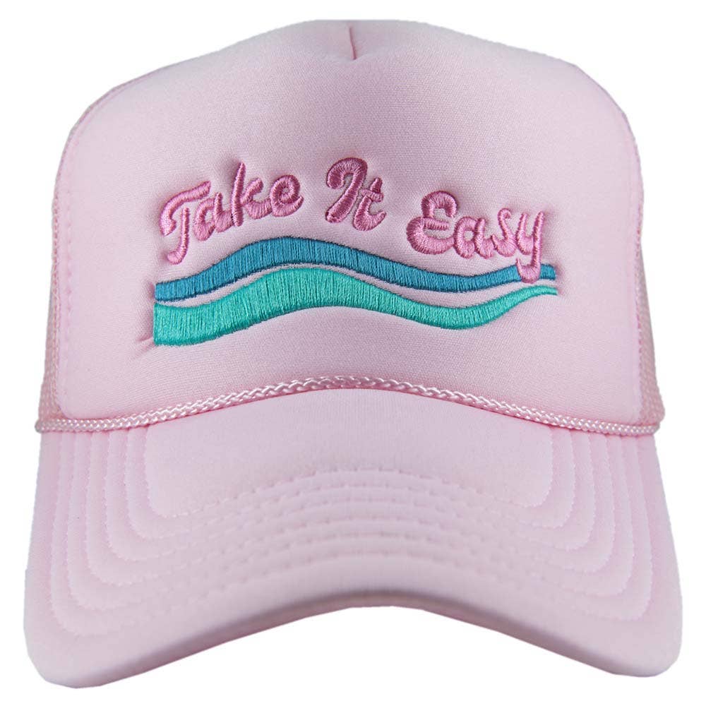 Take It Easy Foam Trucker Hat: Light Pink