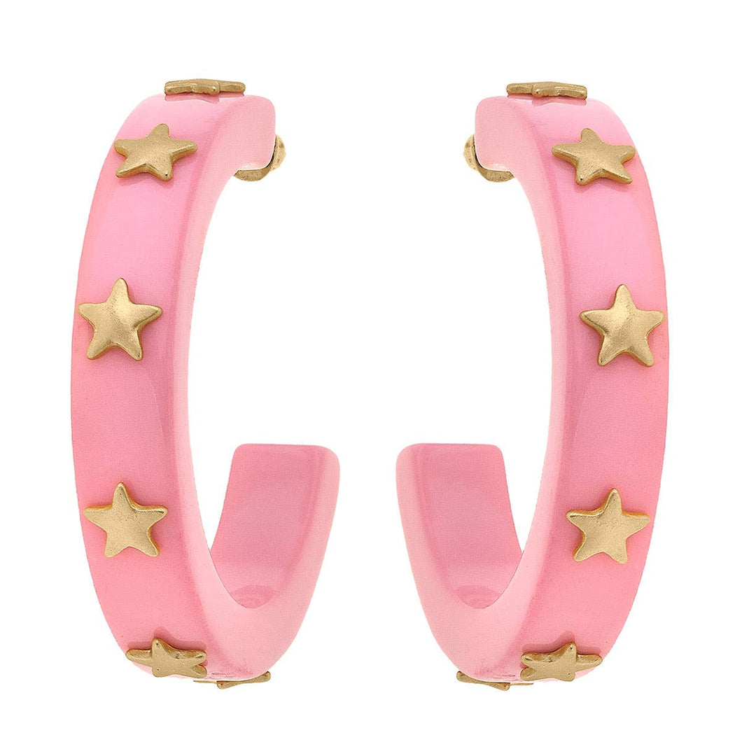 Light Pink Star Resin Hoop Earrings