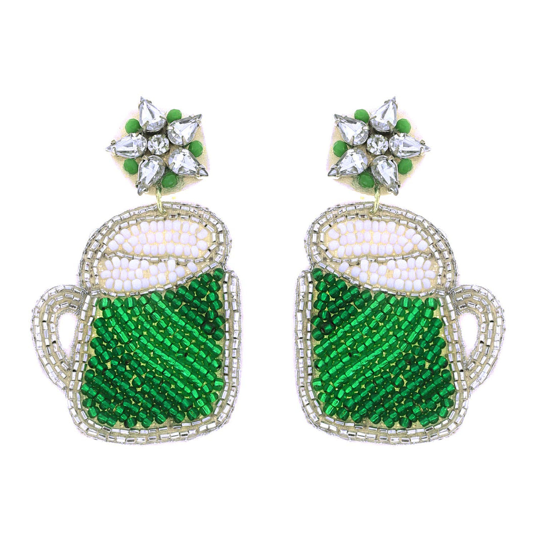 Jeweled St Patrick Day Beer Mug Earrings