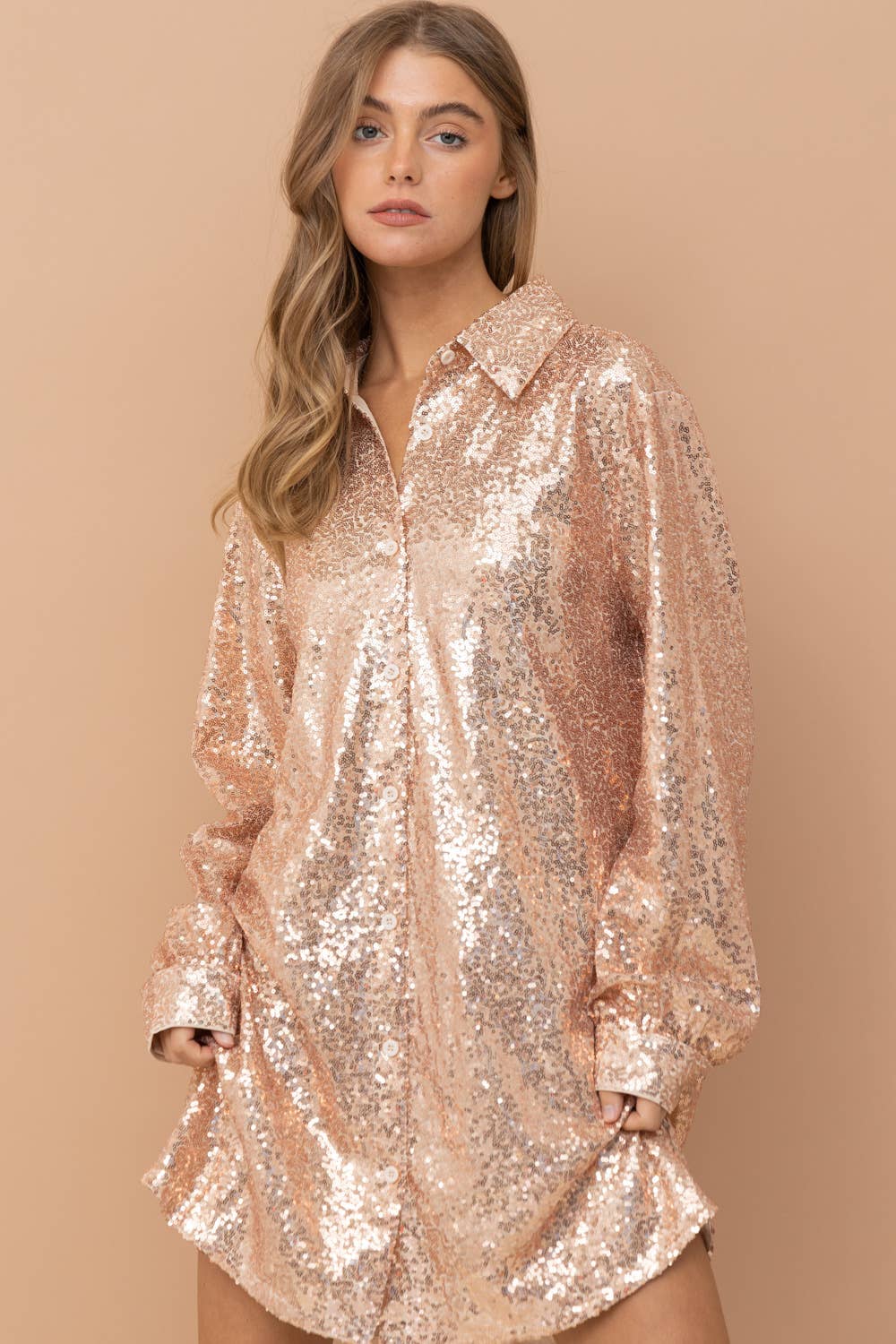 Sequin Button Up Sparkle Shirt Dress