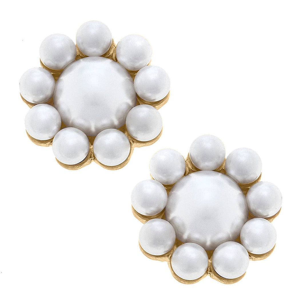 Pearl Flower Stud Earrings in Ivory