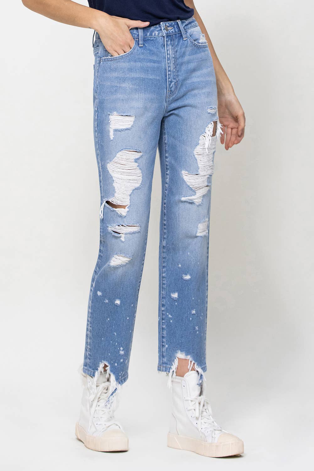Distressed Super High Rise Rigid Straight Jeans