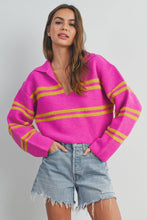 Load image into Gallery viewer, You Know Me Magenta Mustard Striped Sweater
