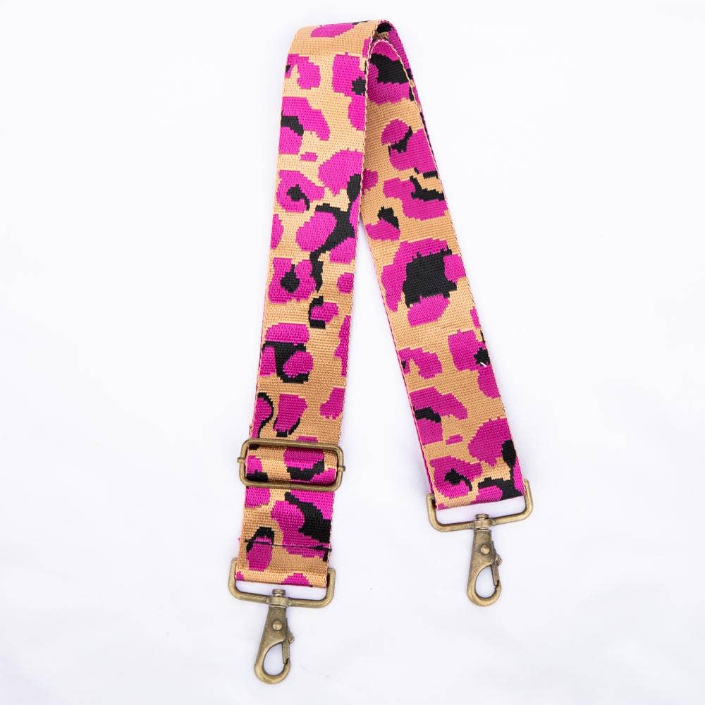 Purple Pink Leopard Wide Canvas Bag Straps