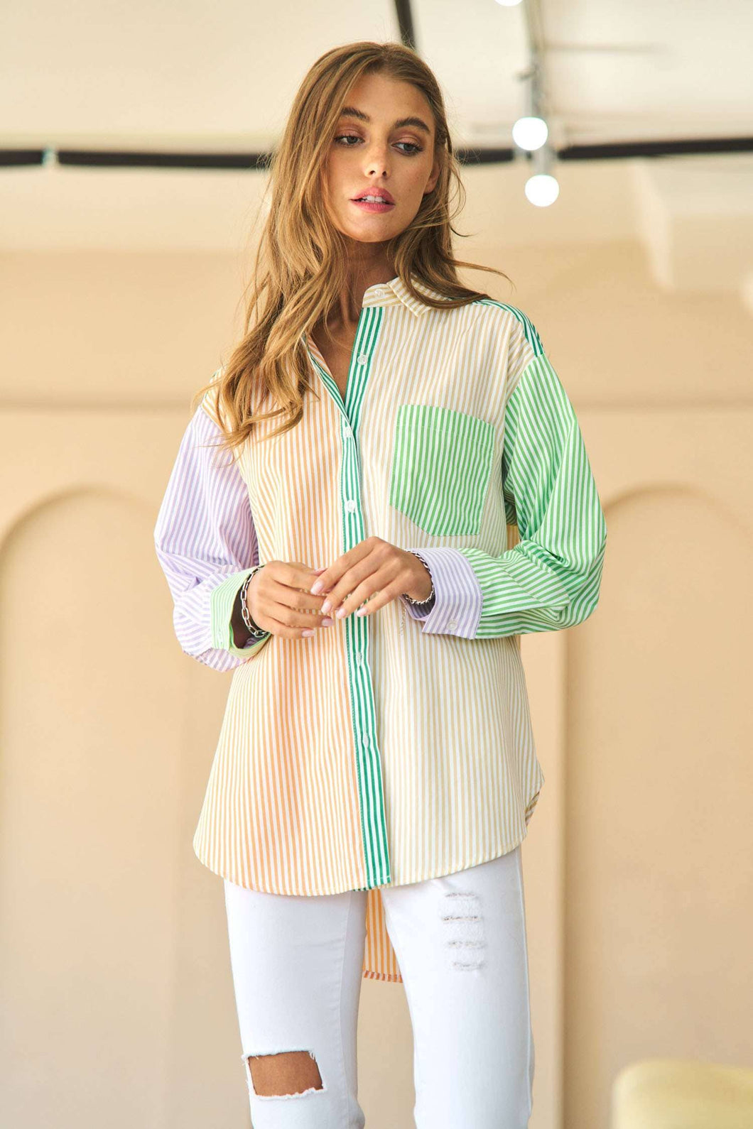 Embracing The Sun Mixed Stripe Button Up