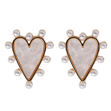 Load image into Gallery viewer, Pearl Studded Pink Tortoise Heart Earrings
