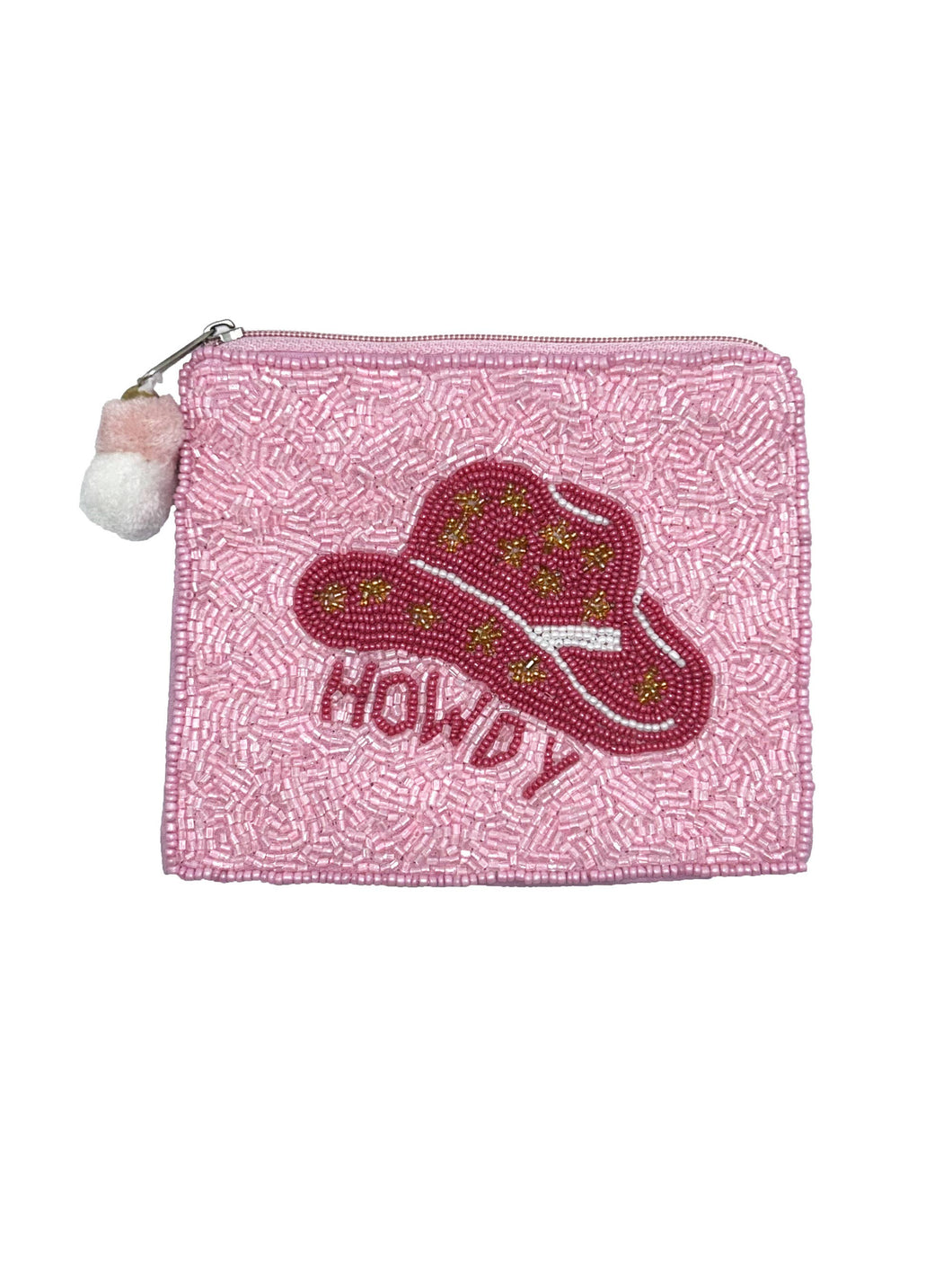Howdy Pink Cowboy Hat Beaded Wallet