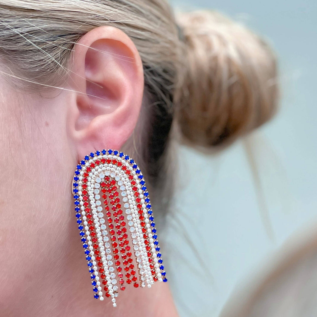 Red, White, and Blue Fringe Dangle Earrings