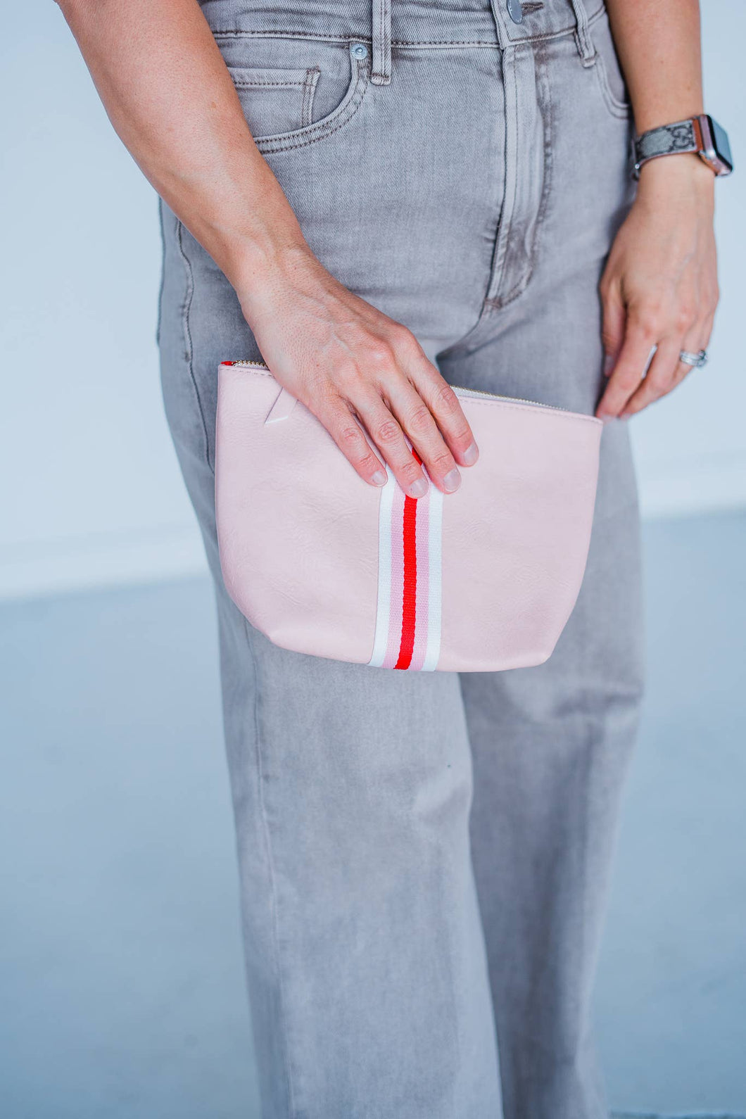 Light Pink Stripe Riley Bag + Pouch