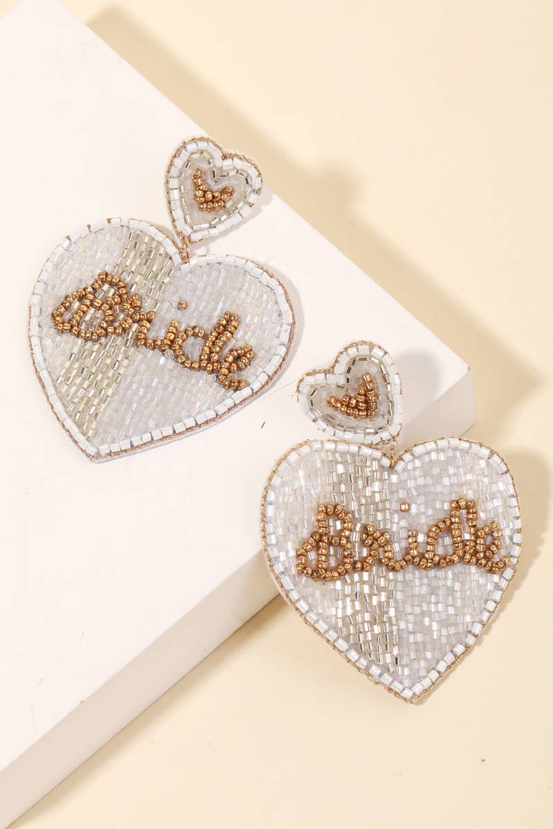 Beaded Bride Print Heart Earrings
