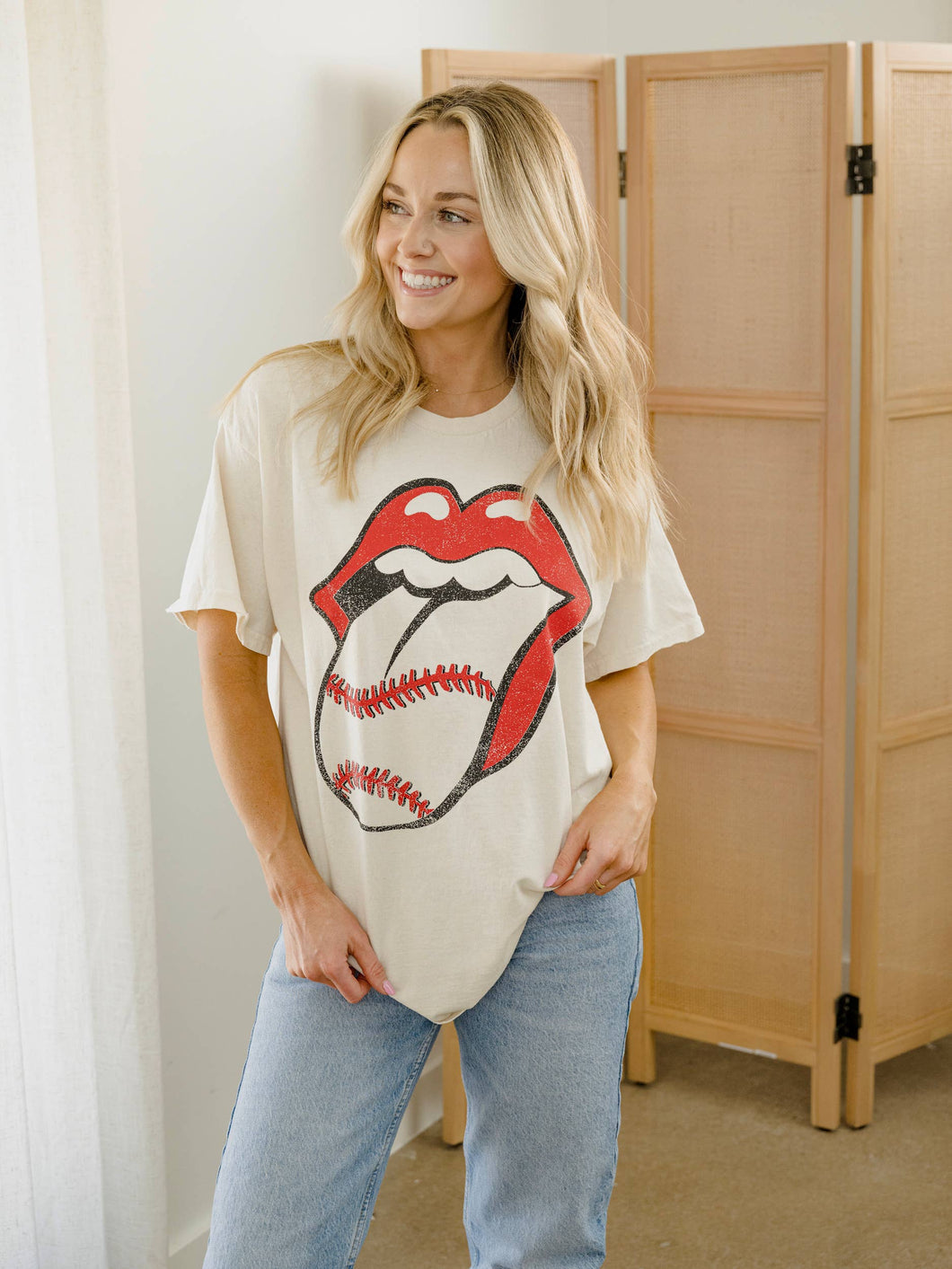 Rolling Stones Baseball  White Thrifted Graphic Tee