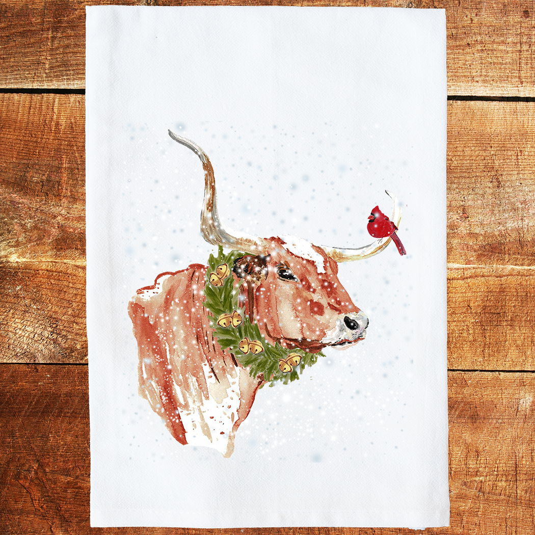 Snowy Longhorn Tea Towel