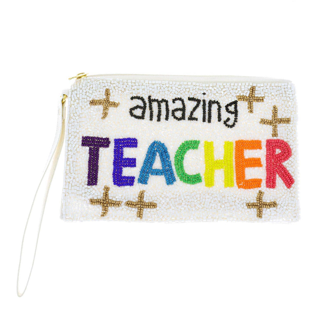 Amazing Teacher Beaded Coin Bag with Wristlet