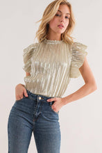 Load image into Gallery viewer, Silver Velvet Rib Ruffle Sleeve Top
