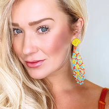 Load image into Gallery viewer, Yellow Floral Fringe Earrings
